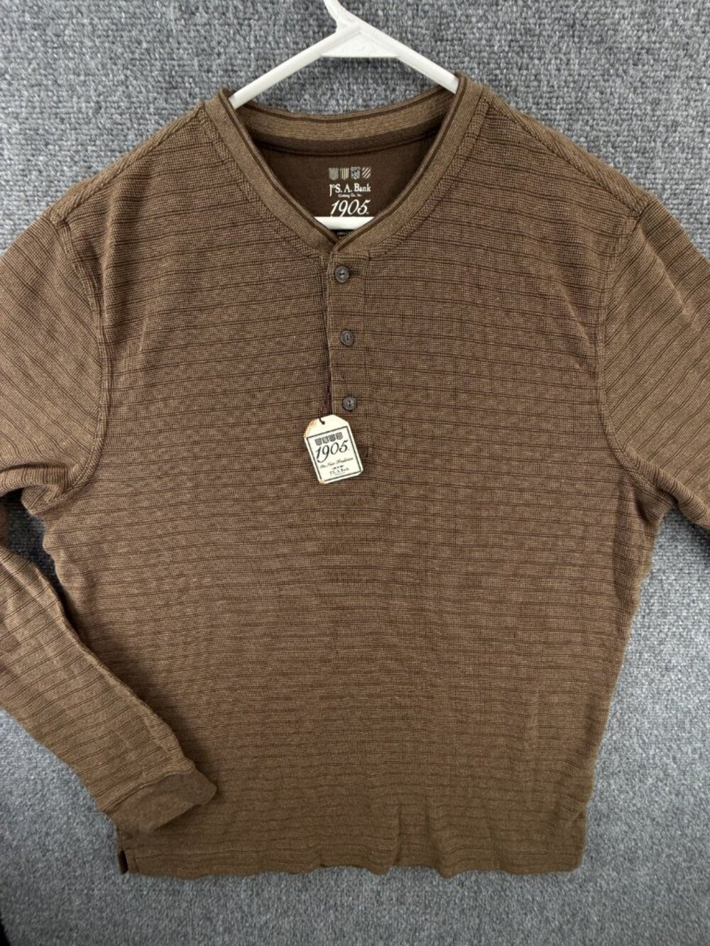 NWT Jos A Bank Henley Sweater Brown Striped Long Sleeve Large Tailored Fit Men